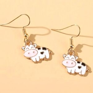 NEW Cow Dangle Earrings Black White Pink